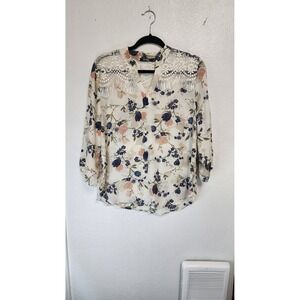 Cure Floral Lace Fringe Blouse Womens Small Cream‎ Excellent